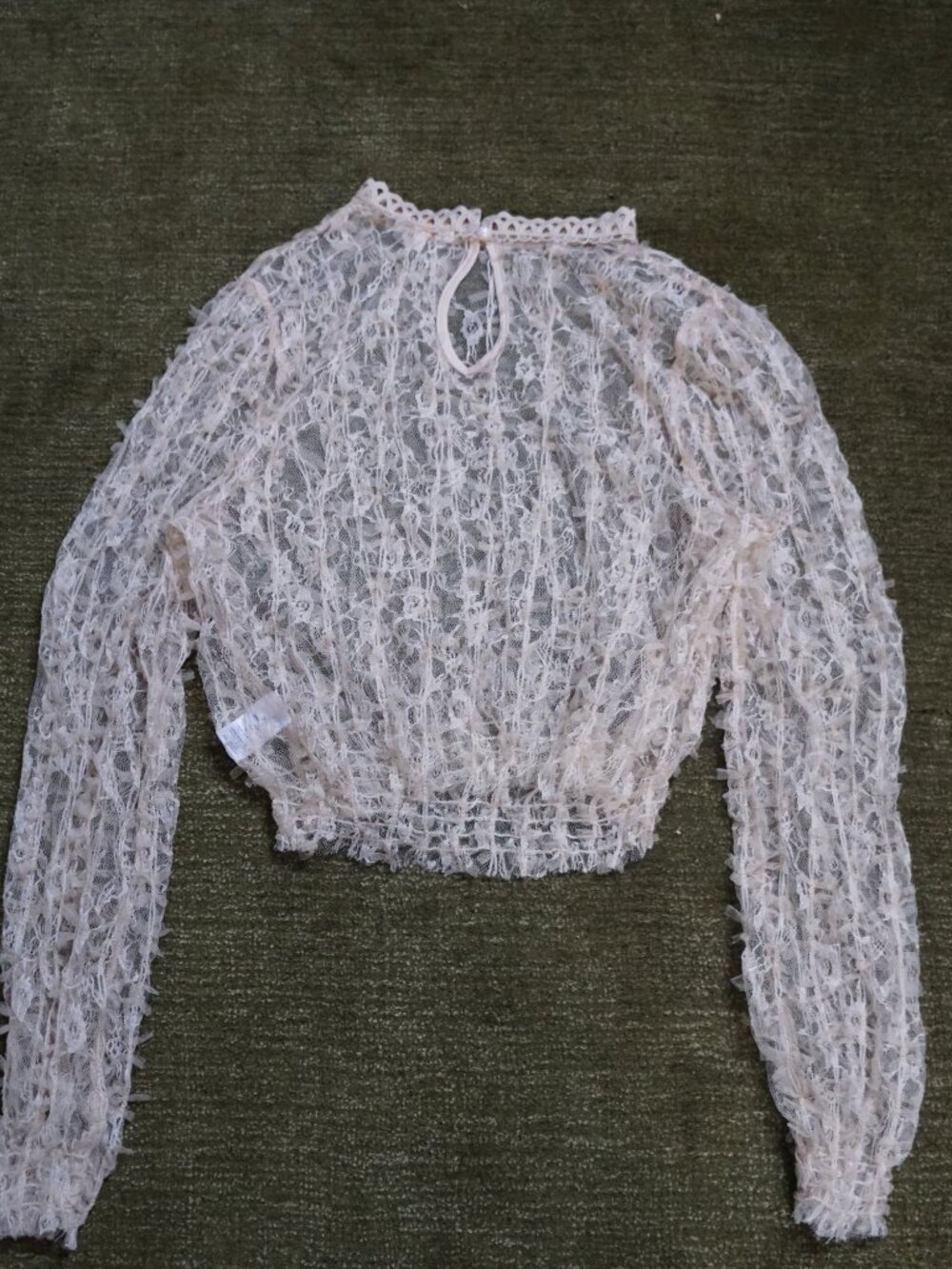 Peach cream mesh long sleeve top best fit M - Picture 5 of 5